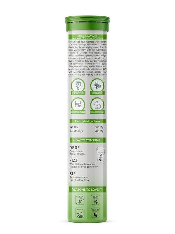 Raskam ACV Moringa Effervescent Tablets Fizz 15 Tablets in Mixberry Flavor
