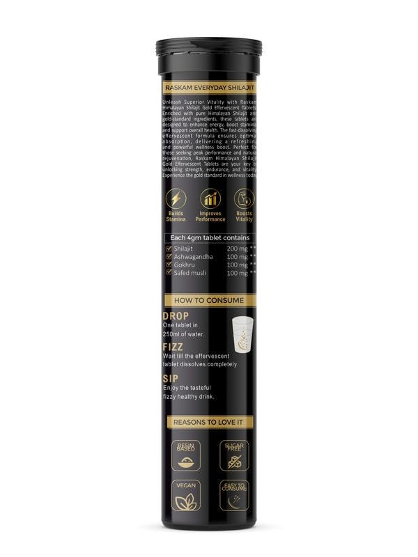 Raskam Himalayan Shilajit Gold Fizz 15 Effervescent Tablets Orange Flavour