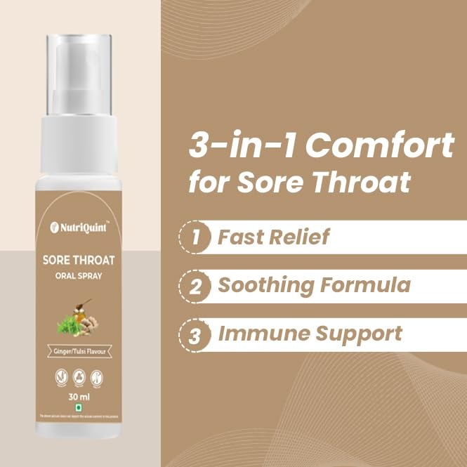 NutriQuint Curcumin Soar Throat & Cough Relief Spray with Ginger Honey Tulsi - 30 ml