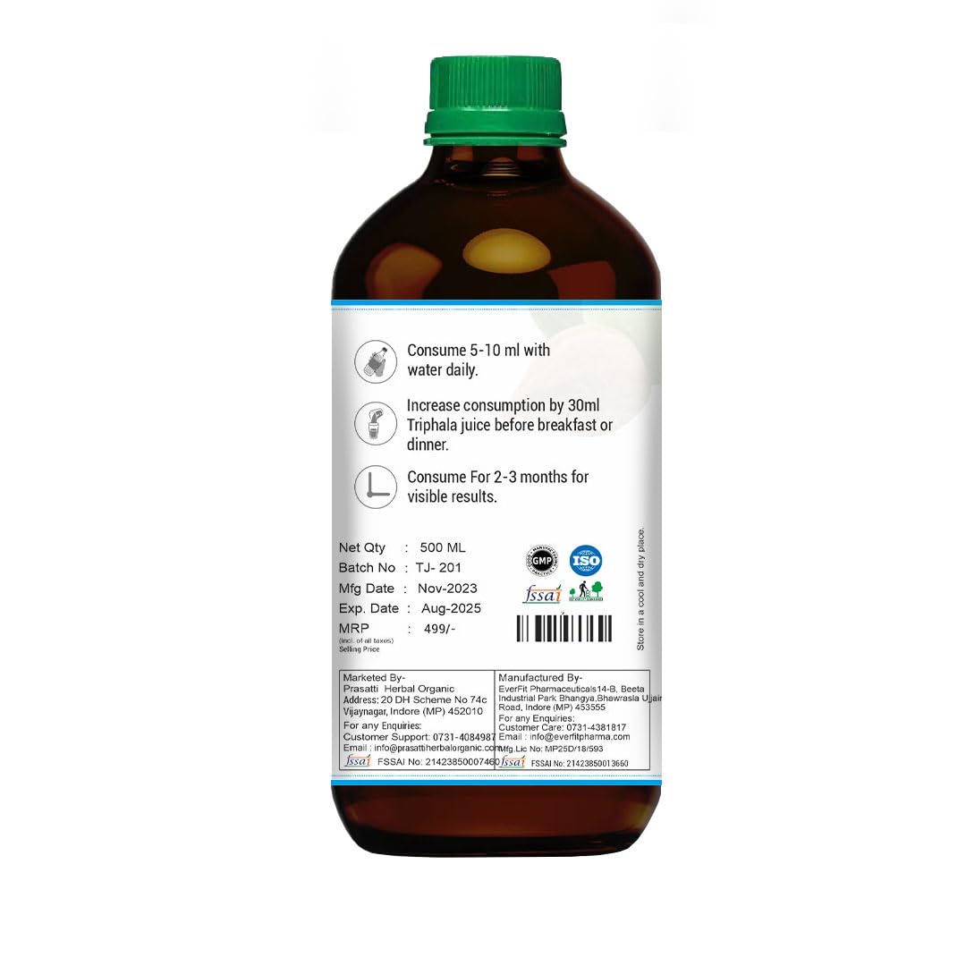 Prasatti Herbal Organic Triphala Juice Herbal Laxative for Digestive Wellness - 500 Ml