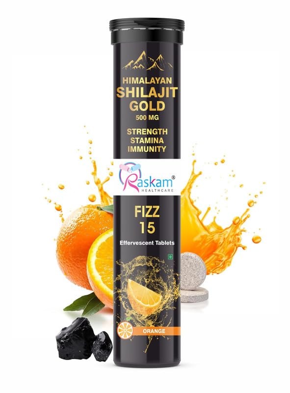Raskam Himalayan Shilajit Gold Fizz 15 Effervescent Tablets Orange Flavour