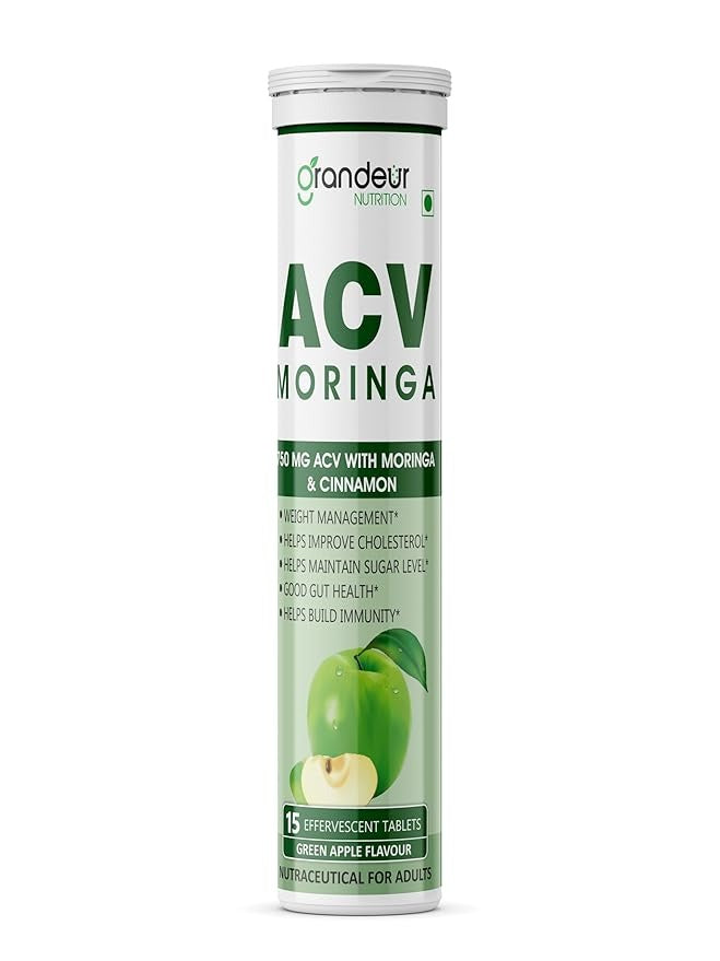 Grandeur Plant Based ACV Moringa 45 Apple Cider Vinegar Tablets