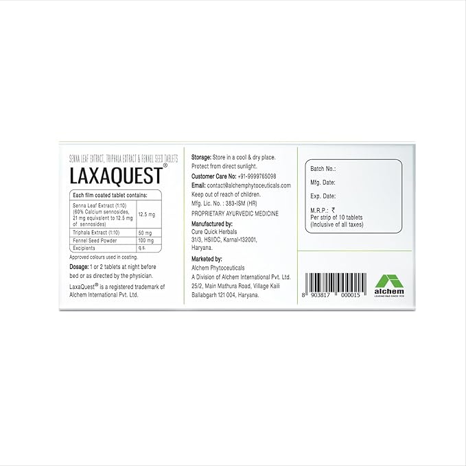Alchem Life Laxaquest Effective Relief From Recurrent or Chronic Constipation, Gas & Bloating | 10 Caps | Pack of 2