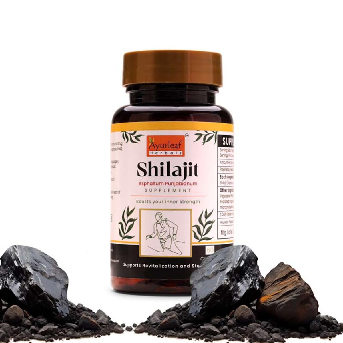 Ayurleaf Herbals Shilajit Capsules | Pure Herbal for Strength, and Power for Men | 60 Caps