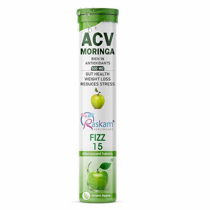Raskam ACV Moringa Effervescent Tablets Fizz 15 Tablets in Green Apple Flavor
