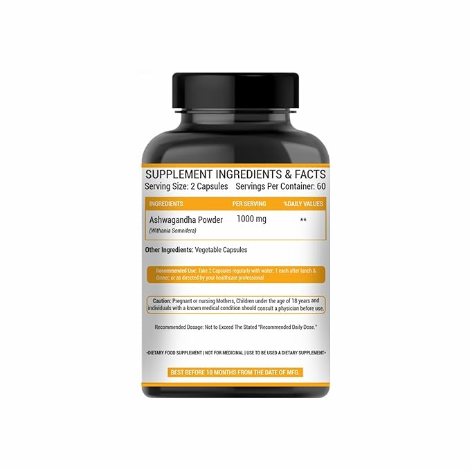 Prasatti Herbal Organic Plant Based Ashwagandha Supplements 1000 Mg Contains Ashwagandha Roots Extract - 120 Veg Caps