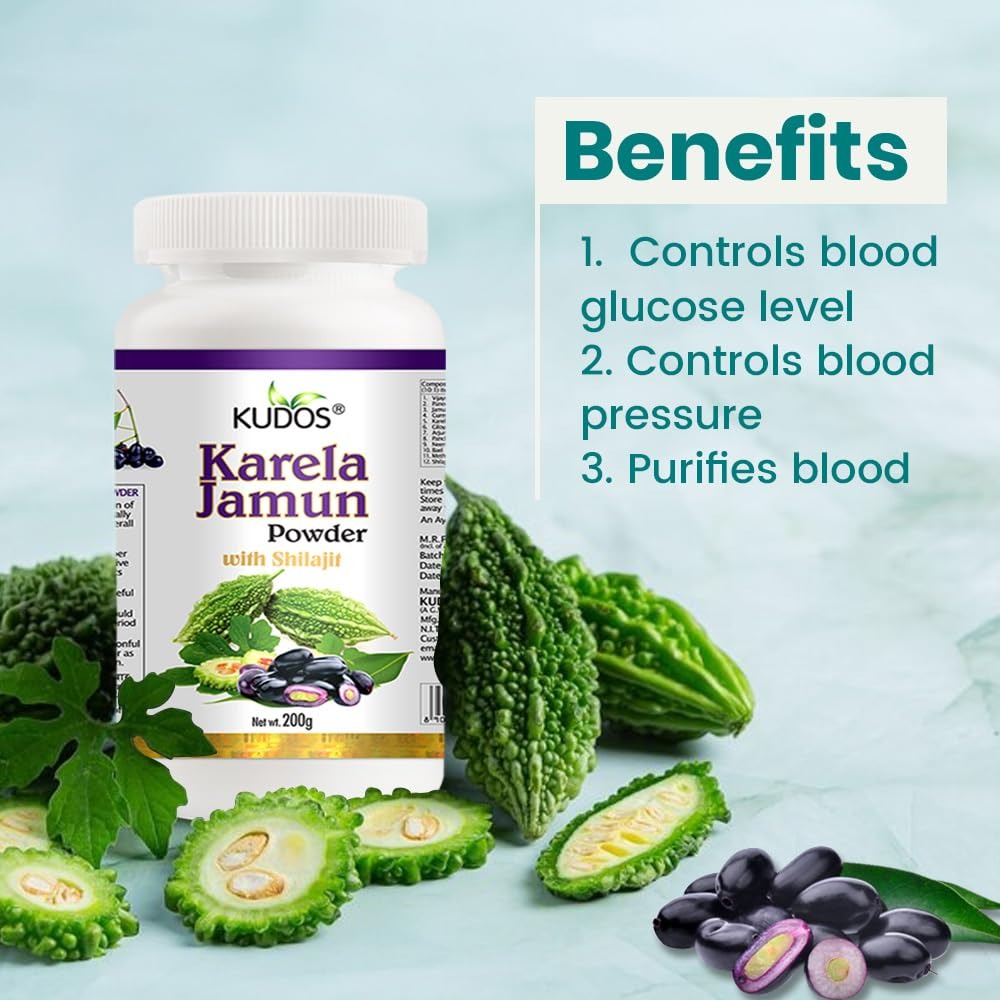 Kudos Karela Jamun Powder For Controlling Blood and Glucose Level - 200 gms (Pack of 2)