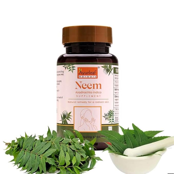 Ayurleaf Herbals Neem Capsules | Ayurvedic Herb for Healthy Skin and Hair | 60 Caps
