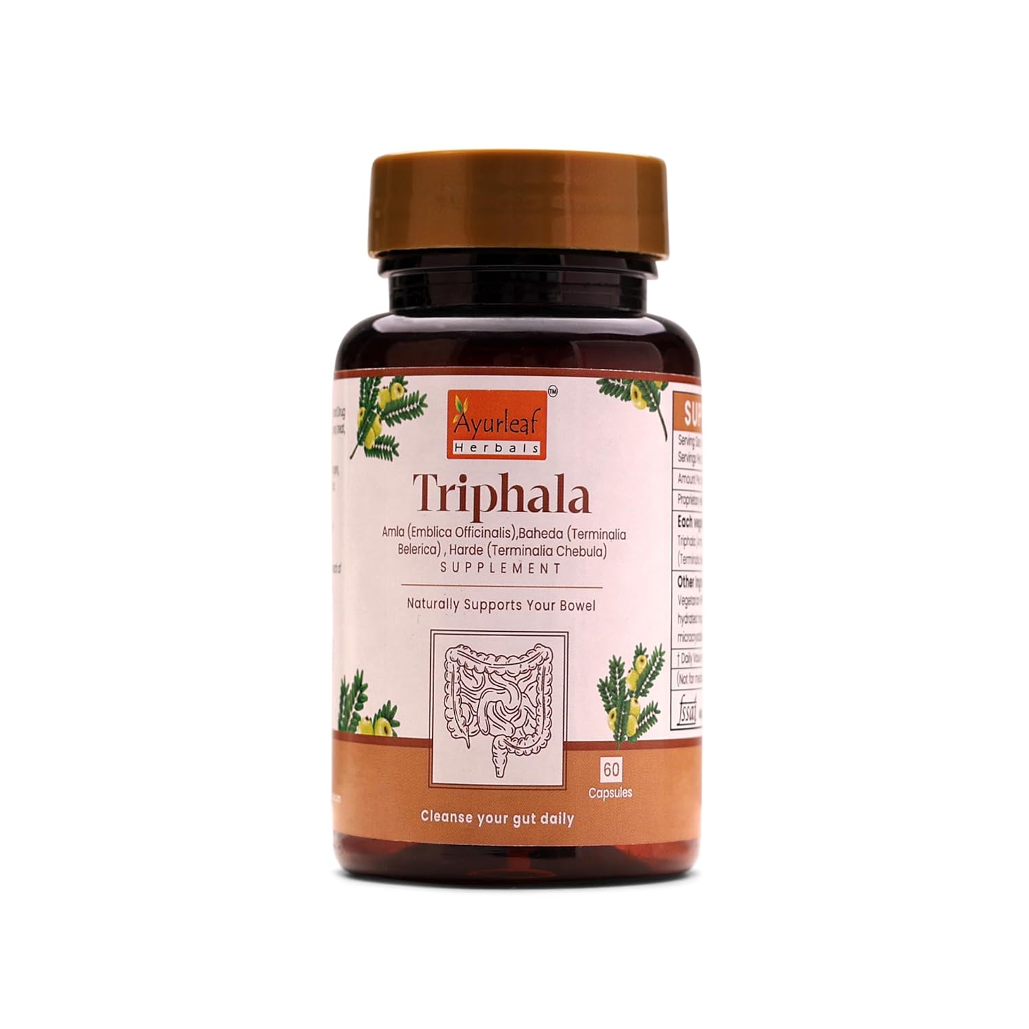 Ayurleaf Herbals Triphala Capsules for Healthy Weight Management - 60 Caps | Pack of 2