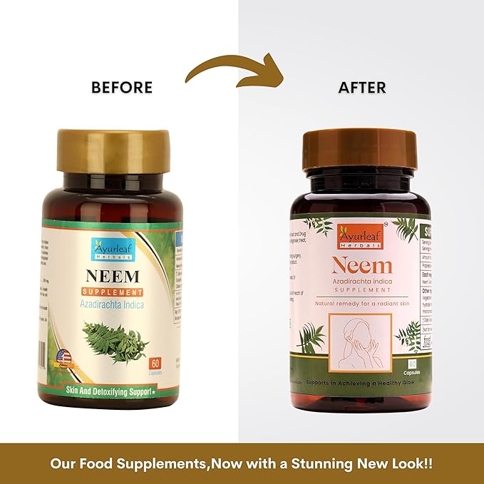 Ayurleaf Herbals Neem Capsules | Herb for Healthy Skin and Hair | 60 Caps | Pack of 2