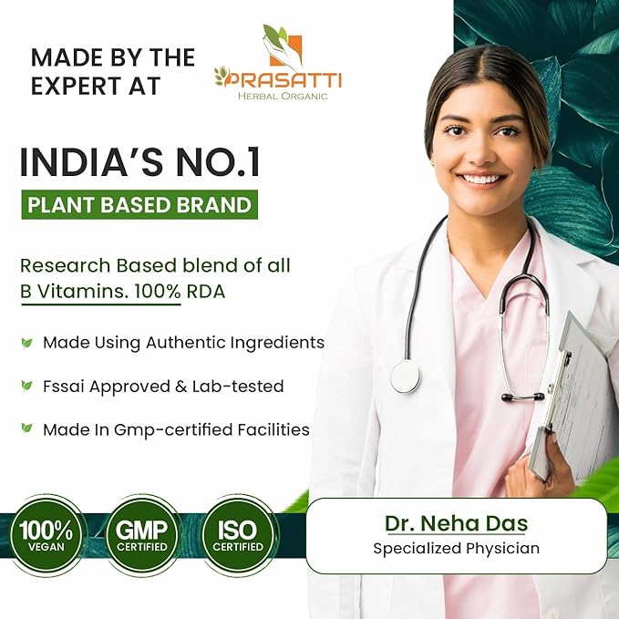 Prasatti Herbal Organic Plant Based Brain Booster Supplement With Ginkgo Biloba & Brahmi Concentration Power - 60 Veg Caps