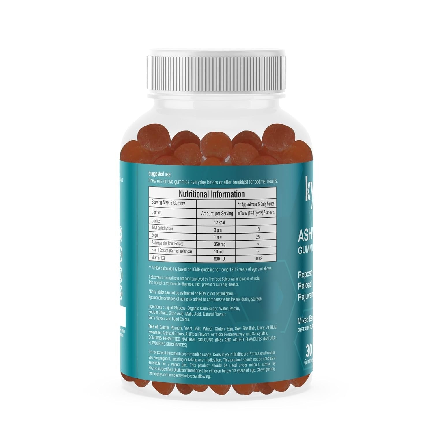 Kyore Nutritions Ashwagandha Gummies for Reducing Stress & Anxiety - 30 Gummies