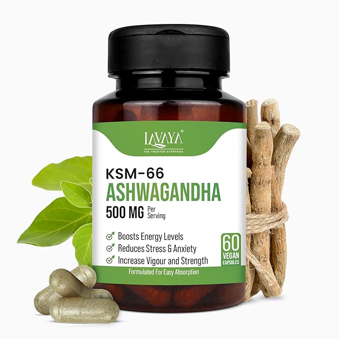 Lavaya Ashwagandha KSM-66 Capsule 500 Mg For Extra Strength Power - 60 caps