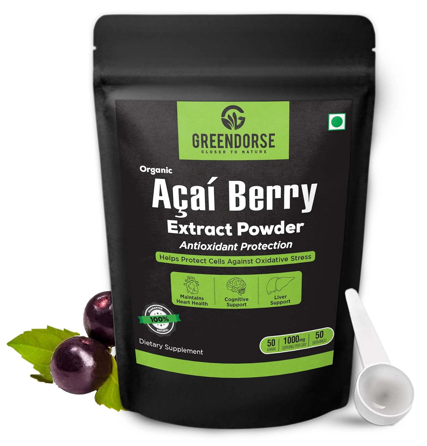 Greendorse Acai Berry Extract Powder - 50 gms - Organic Wellnesses
