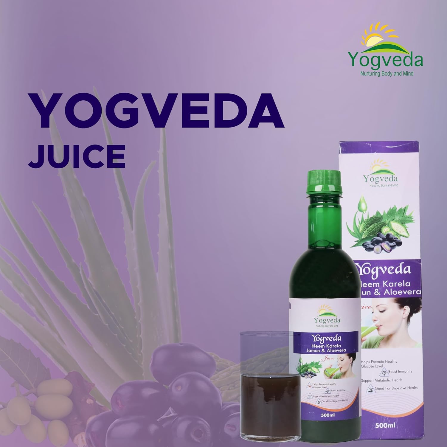 Yogveda Jamun Neem Karela Juice | Promotes Healthy Glucose Levels - 500 Ml
