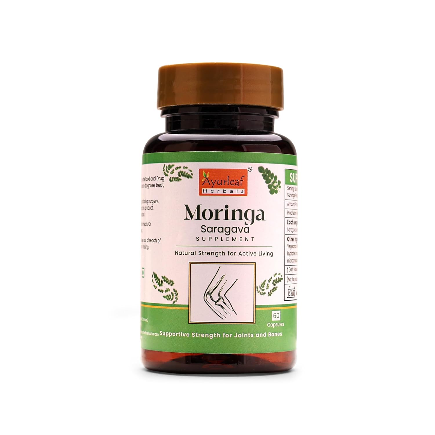 Ayurleaf Herbals Moringa Capsules | Nutrient Rich Superfood, Skin and Hair Health Booster | 60 Caps