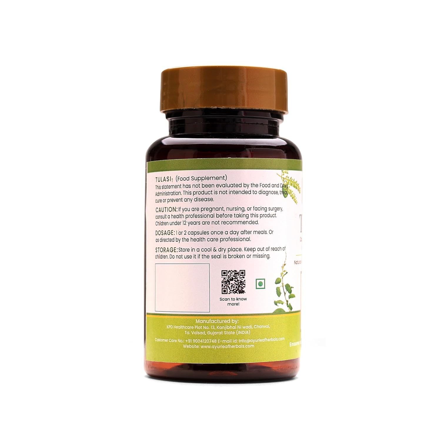 Ayurleaf Herbals Essential Tulsi Capsules - 60 Caps | Pack of 2