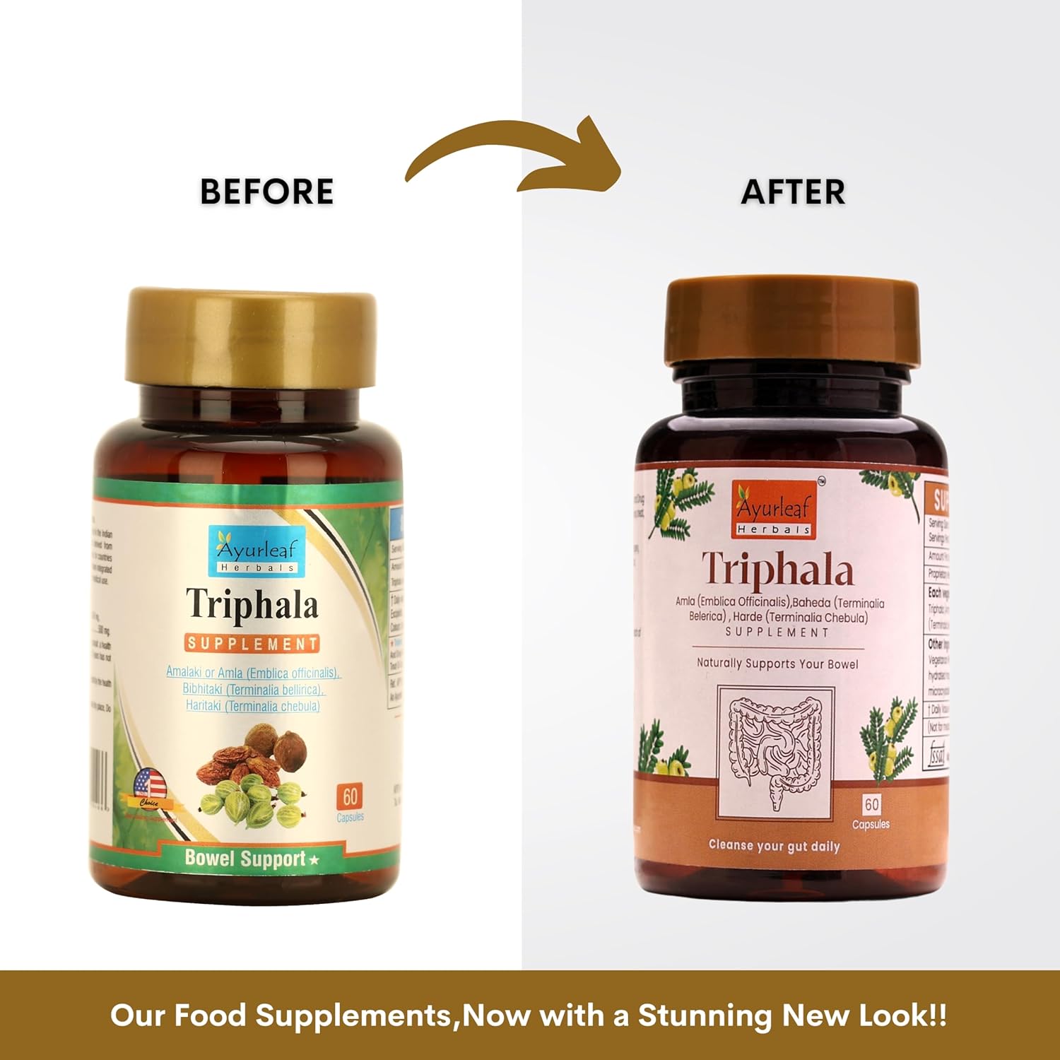 Ayurleaf Herbals Triphala Capsules for Healthy Weight Management - 60 Caps | Pack of 2