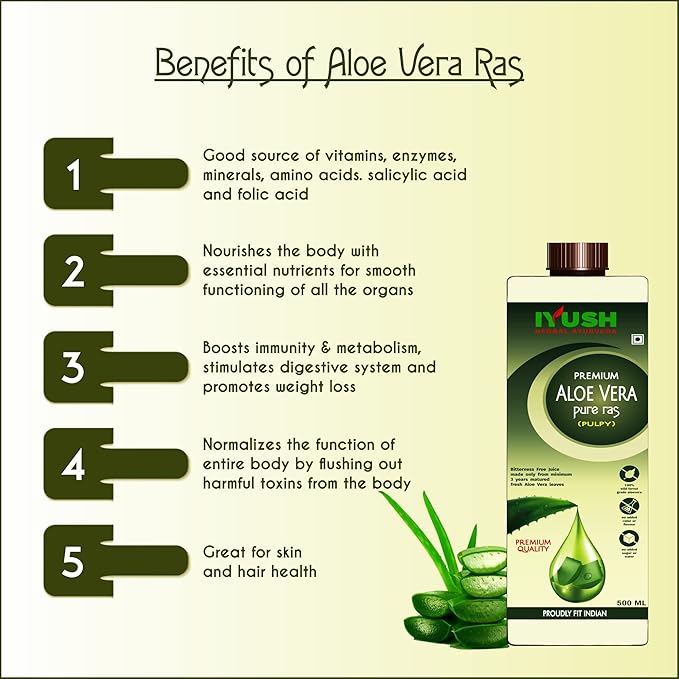 Iyush Herbal Ayurveda Aloe Vera Juice Bitterness Free Aloveravgel Juice Each - 500 gms (Pack of 2)