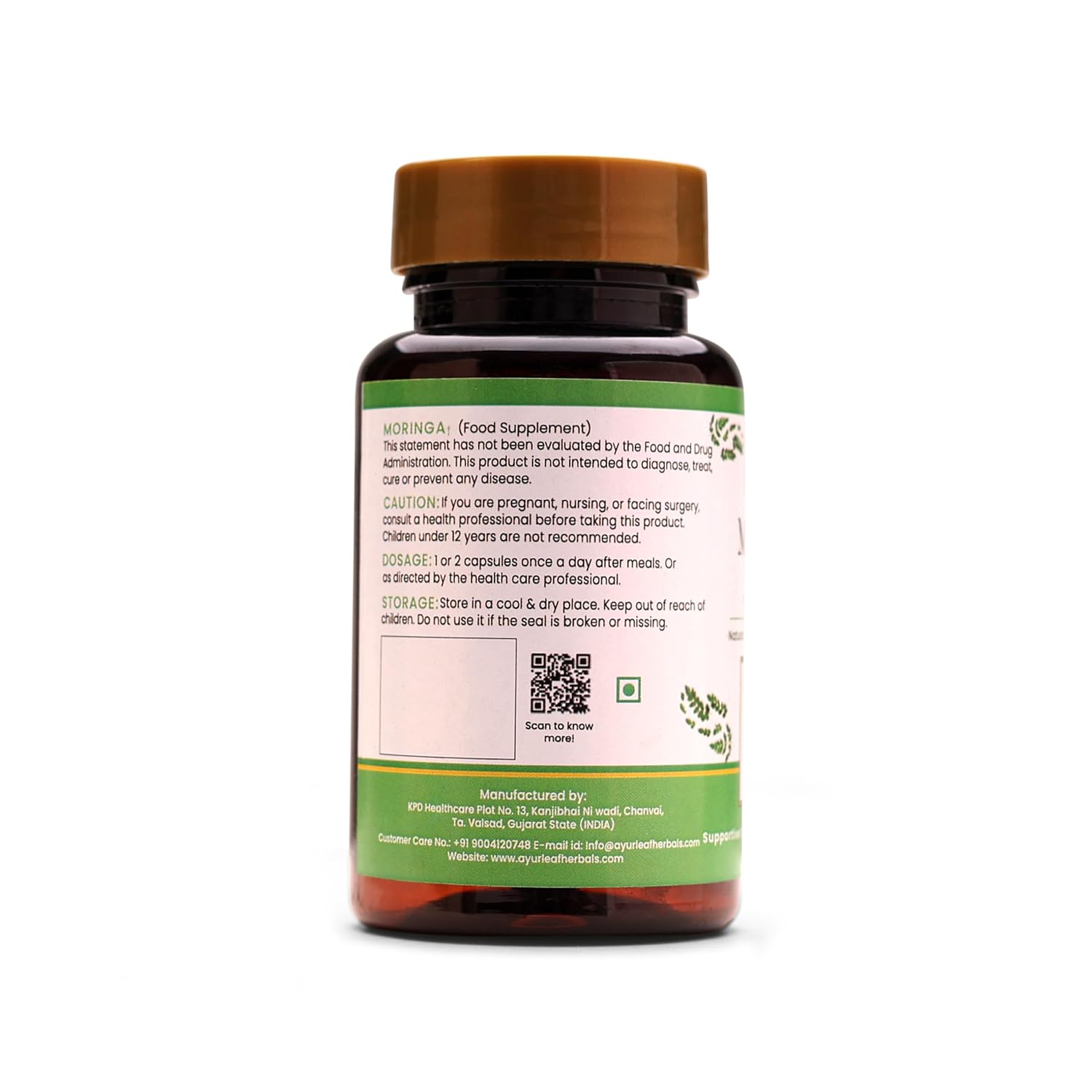 Ayurleaf Herbals Moringa Capsules | Nutrient Rich Superfood, Skin and Hair Health Booster | 60 Caps