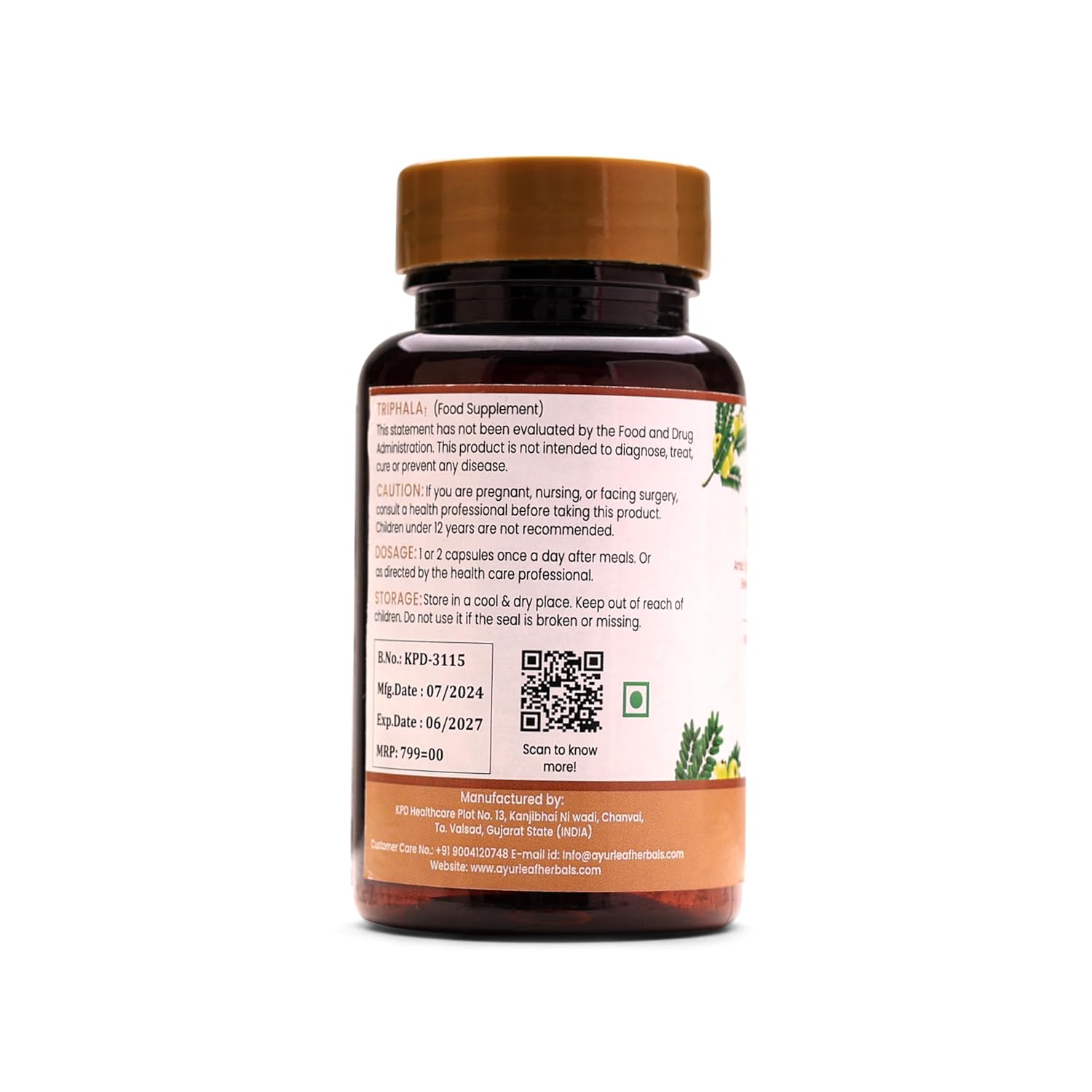 Ayurleaf Herbals Triphala Capsules for Healthy Weight Management - 60 Caps | Pack of 2