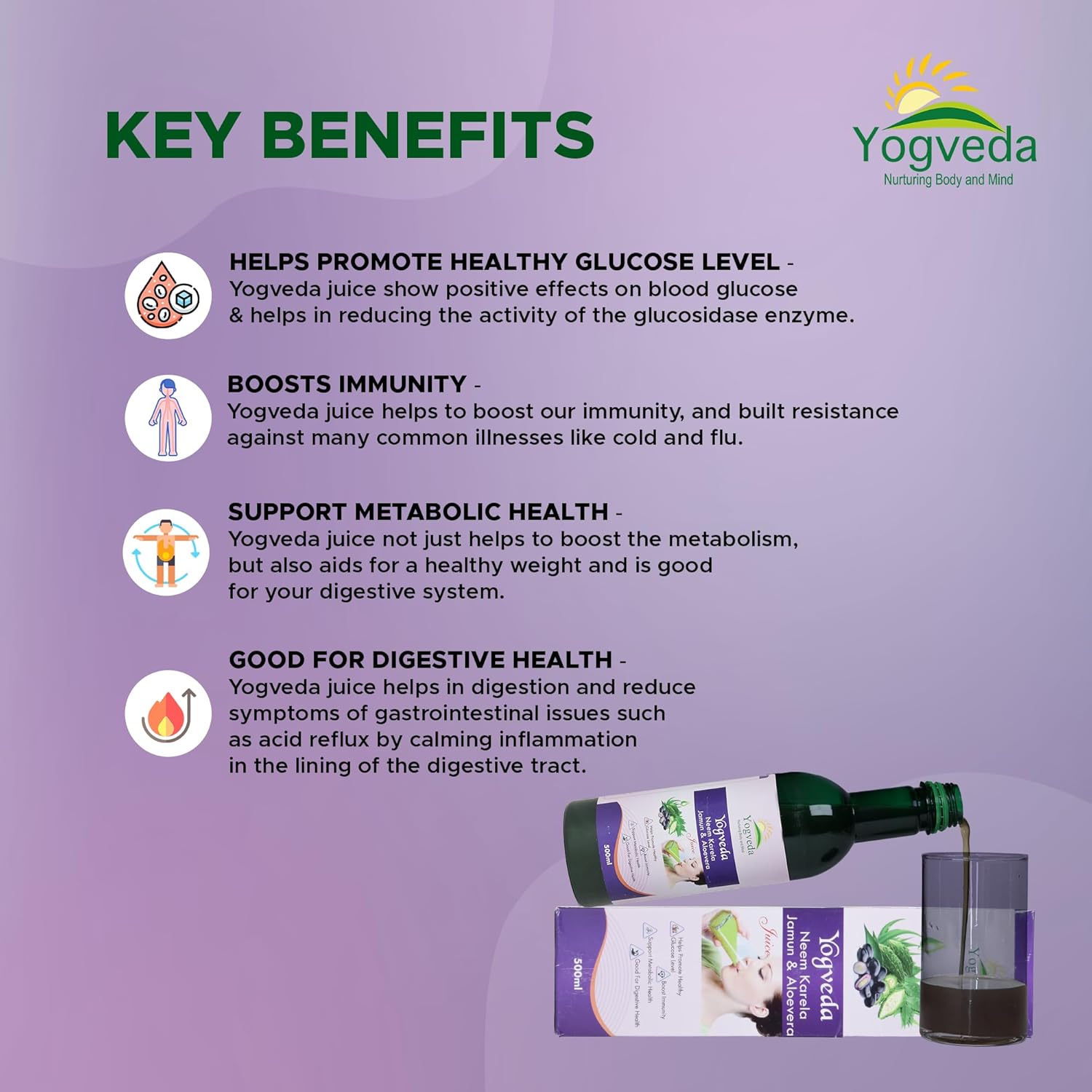 Yogveda Jamun Neem Karela Juice | Promotes Healthy Glucose Levels - 500 Ml