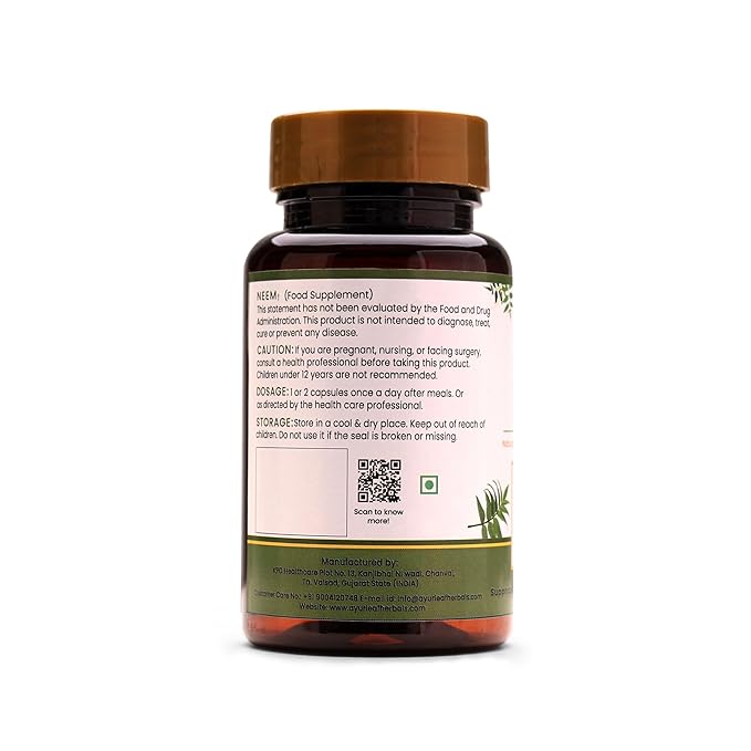 Ayurleaf Herbals Neem Capsules | Herb for Healthy Skin and Hair | 60 Caps | Pack of 2