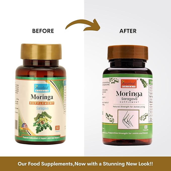 Ayurleaf Herbals Moringa Capsules | Nutrient Rich Superfood, Skin and Hair Health Booster | 60 Caps | Pack of 2