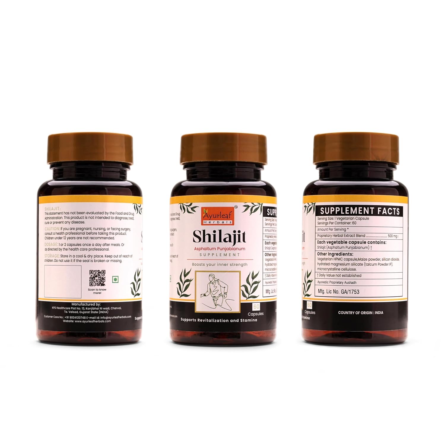 Ayurleaf Herbals Shilajit Capsules | Pure Herbal for Strength, and Power for Men | 60 Caps