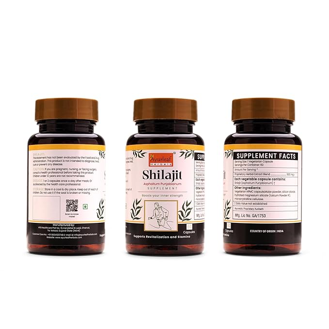 Ayurleaf Herbals Shilajit Capsules | Pure Herbal for Strength, and Power for Men - 60 Caps | Pack of 2