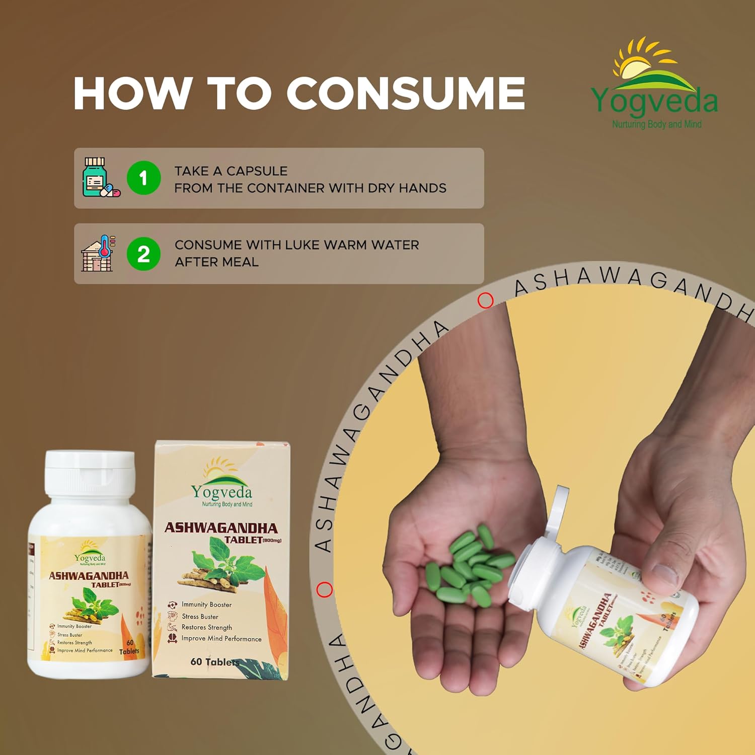 Yogveda Ashwagandha General Wellness Tablets | Stress Relief | Rejuvenates Mind & Body 60 Tablet