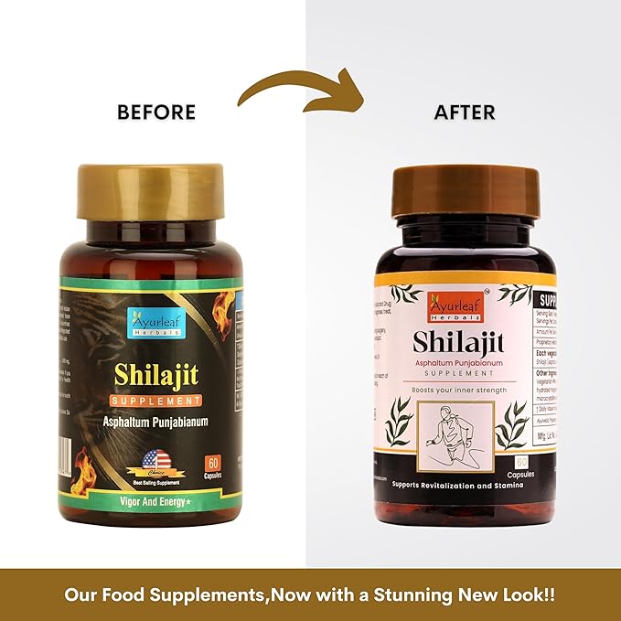 Ayurleaf Herbals Shilajit Capsules | Pure Herbal for Strength, and Power for Men - 60 Caps | Pack of 2