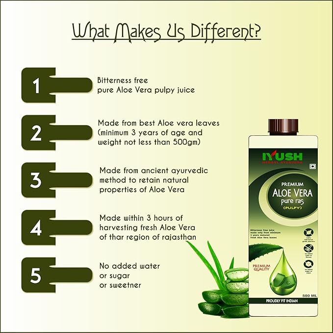 Iyush Herbal Ayurveda Aloe Vera Juice Bitterness Free Aloveravgel Juice Each - 500 gms (Pack of 2)