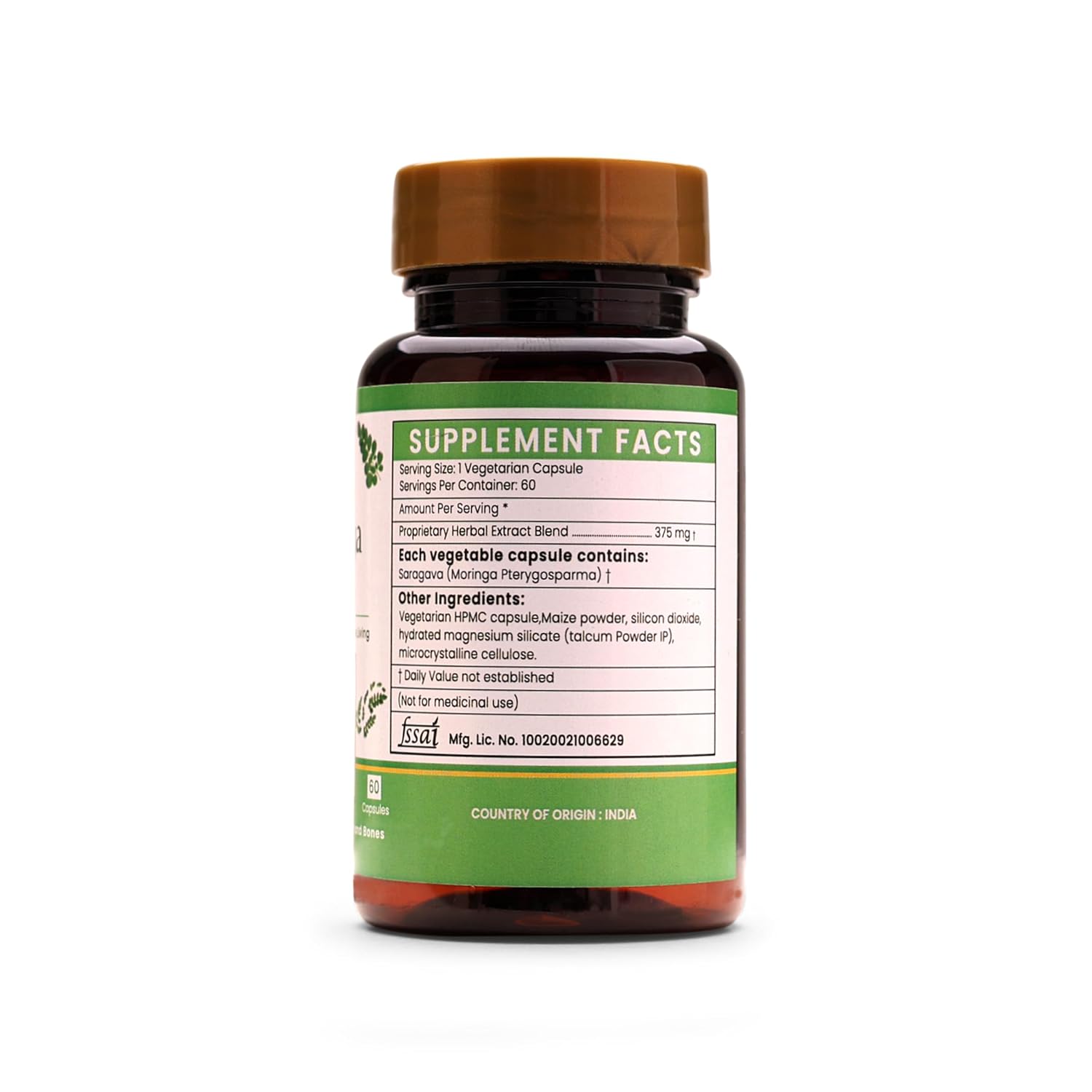 Ayurleaf Herbals Moringa Capsules | Nutrient Rich Superfood, Skin and Hair Health Booster | 60 Caps