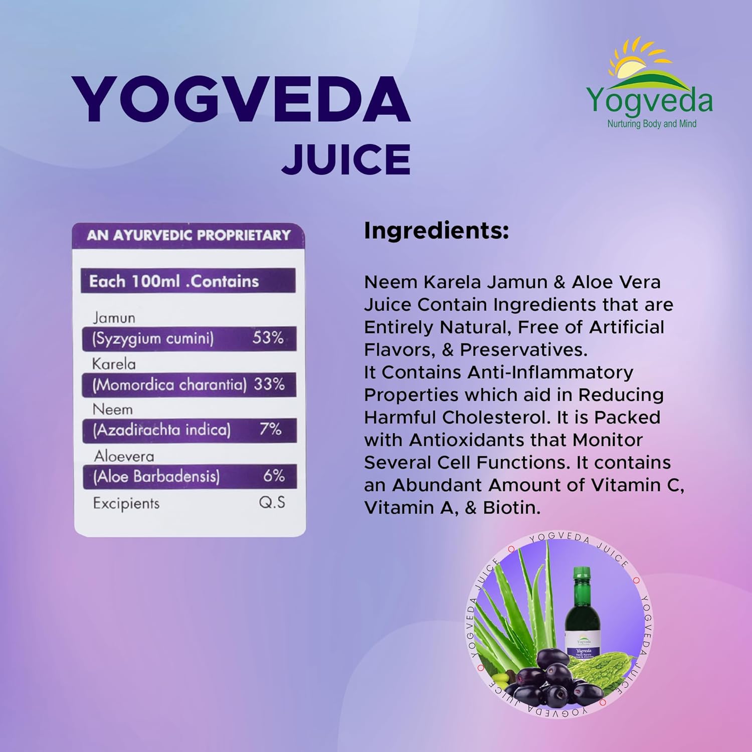 Yogveda Jamun Neem Karela Juice | Promotes Healthy Glucose Levels - 500 Ml