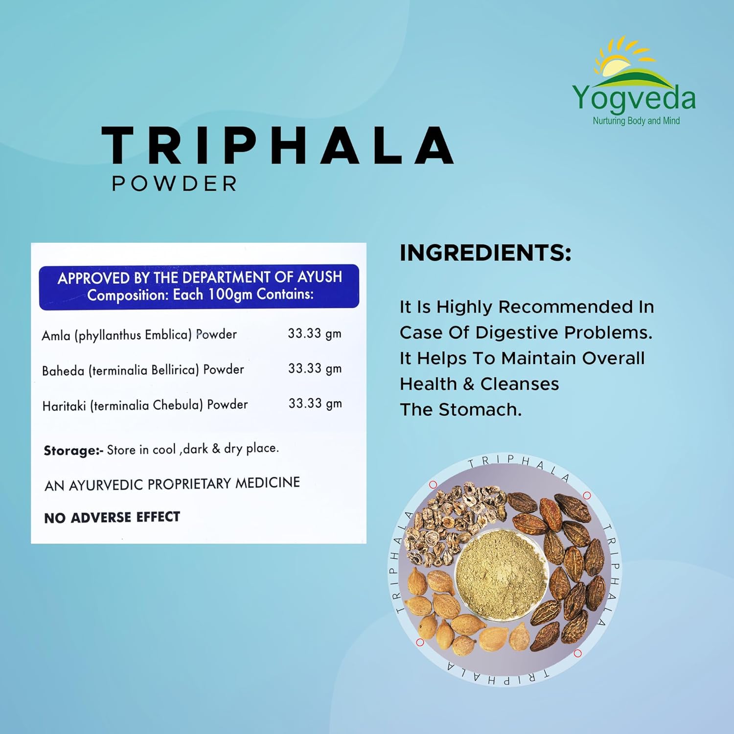 Yogveda Organic Triphala Powder | Triphala Churn | Helps Relieve Constipation - 200 Gms