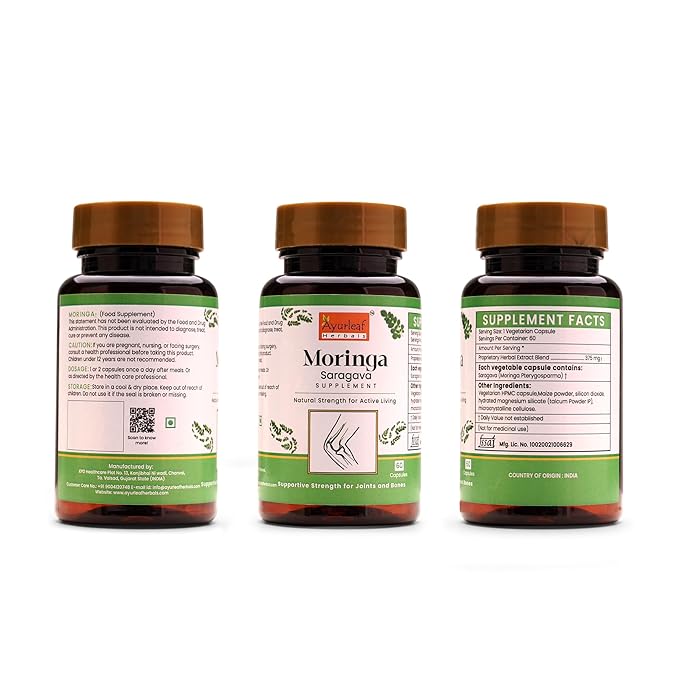 Ayurleaf Herbals Moringa Capsules | Nutrient Rich Superfood, Skin and Hair Health Booster | 60 Caps | Pack of 2