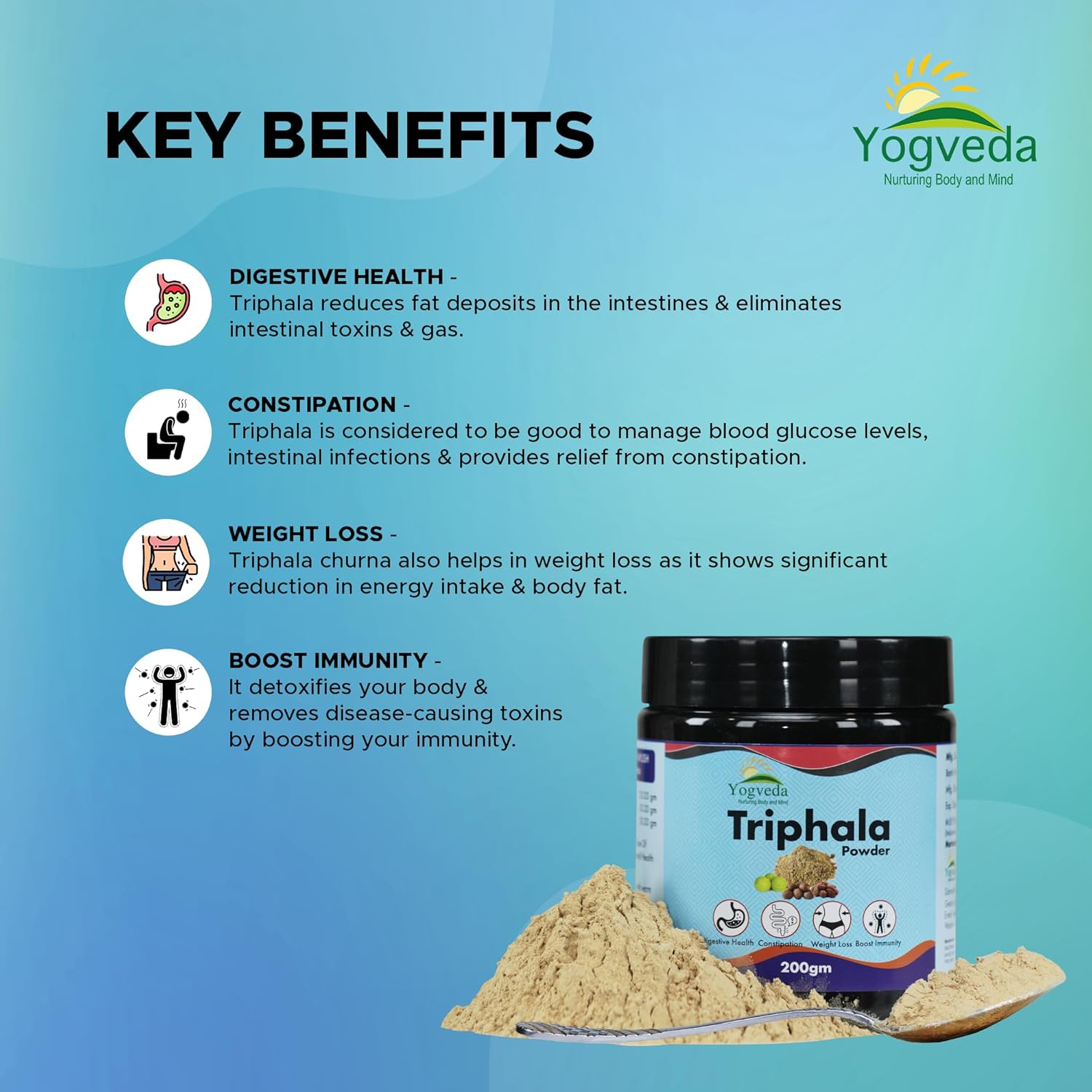 Yogveda Organic Triphala Powder | Triphala Churn | Helps Relieve Constipation - 200 Gms