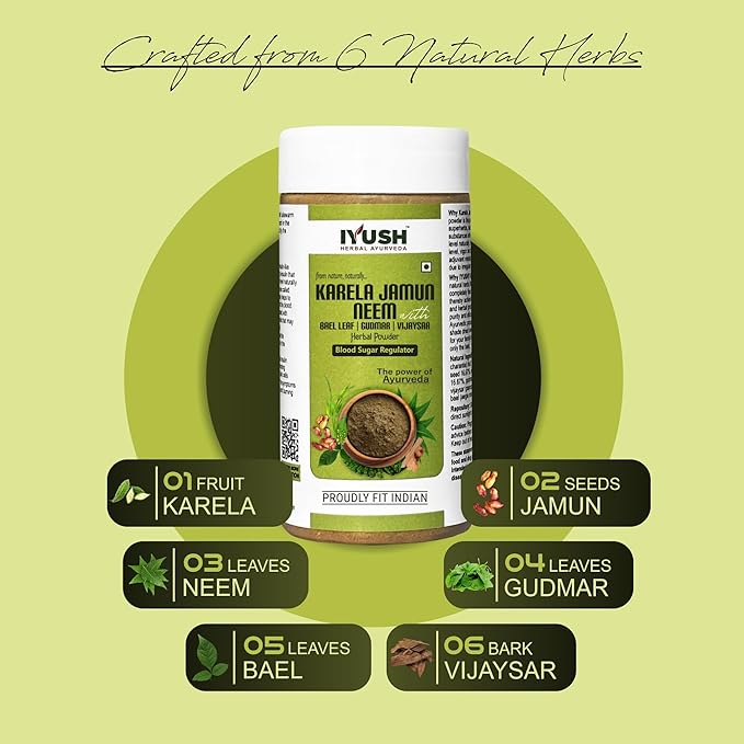 Iyush Herbal Ayurvedic of Karela Jamun Neem Powder Each - 250 gms (Pack of 2)