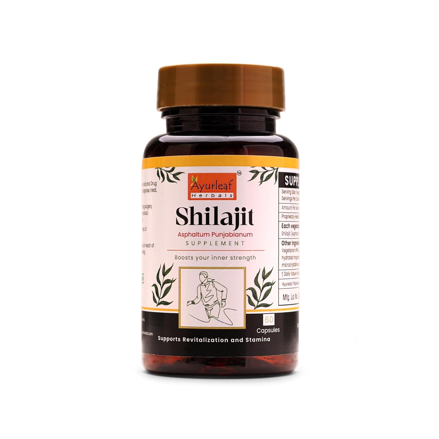Ayurleaf Herbals Shilajit Capsules | Pure Herbal for Strength, and Power for Men | 60 Caps