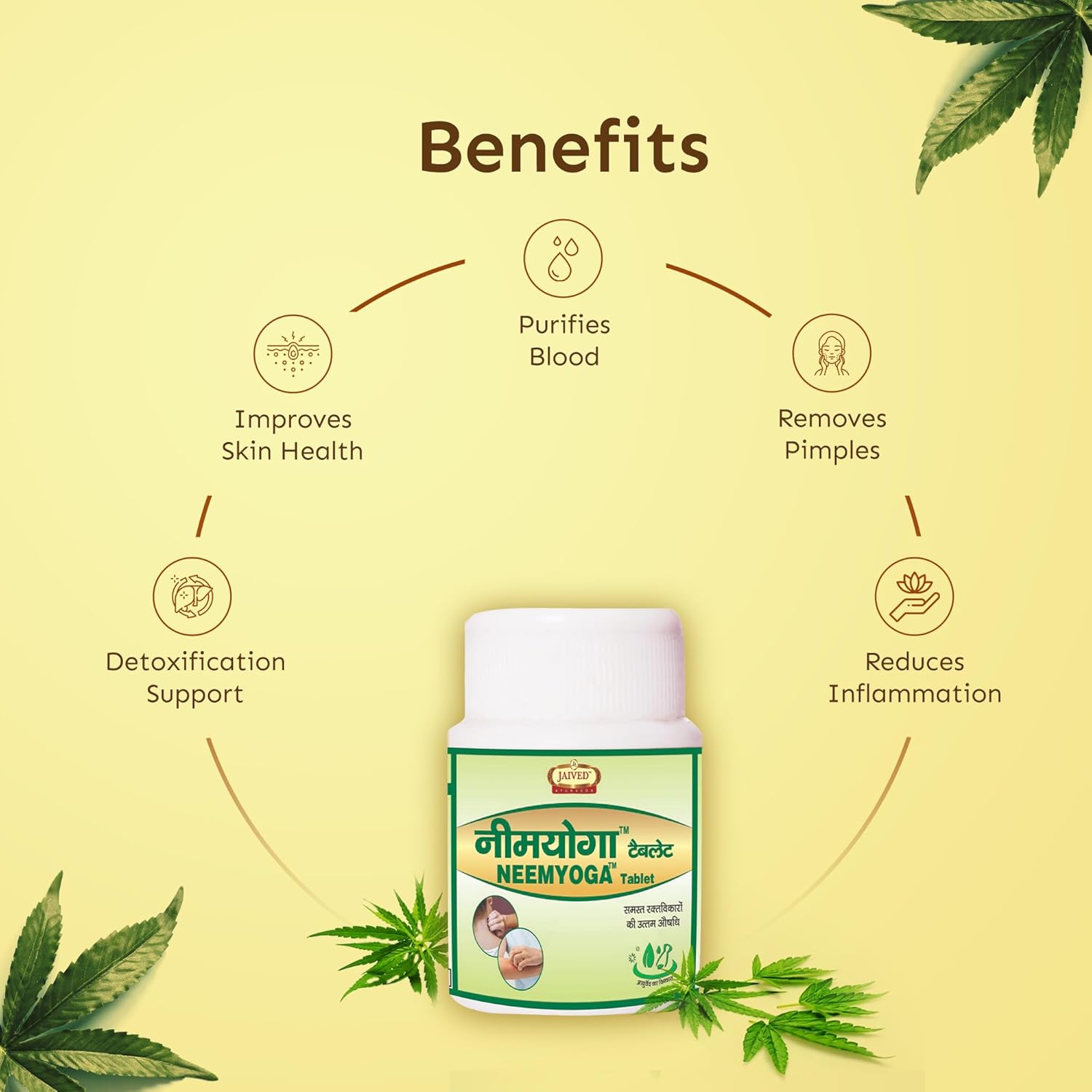 Jaived Ayurveda Neemyoga Tablets | Natural Neem Benefits for Skin and Immunity | 40 Tabs | Pack of 3