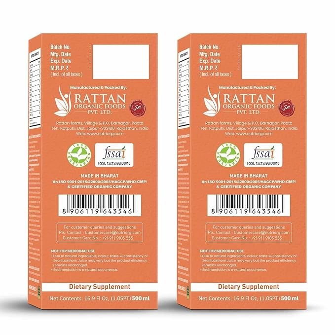 Nutriorg Sea Buckthorn Juice Himalayan Berry - 500 ml (Pack of 2)