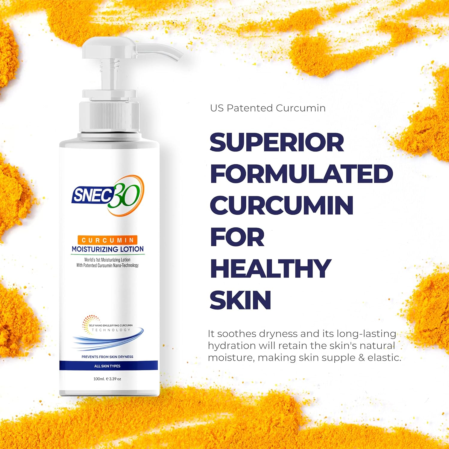 Snec30 Curcumin Non Sticky Moisturizing Lotion 100 Gms | Relieves Skin Rashes | Sun Burn | Infection| Redness and Itchiness
