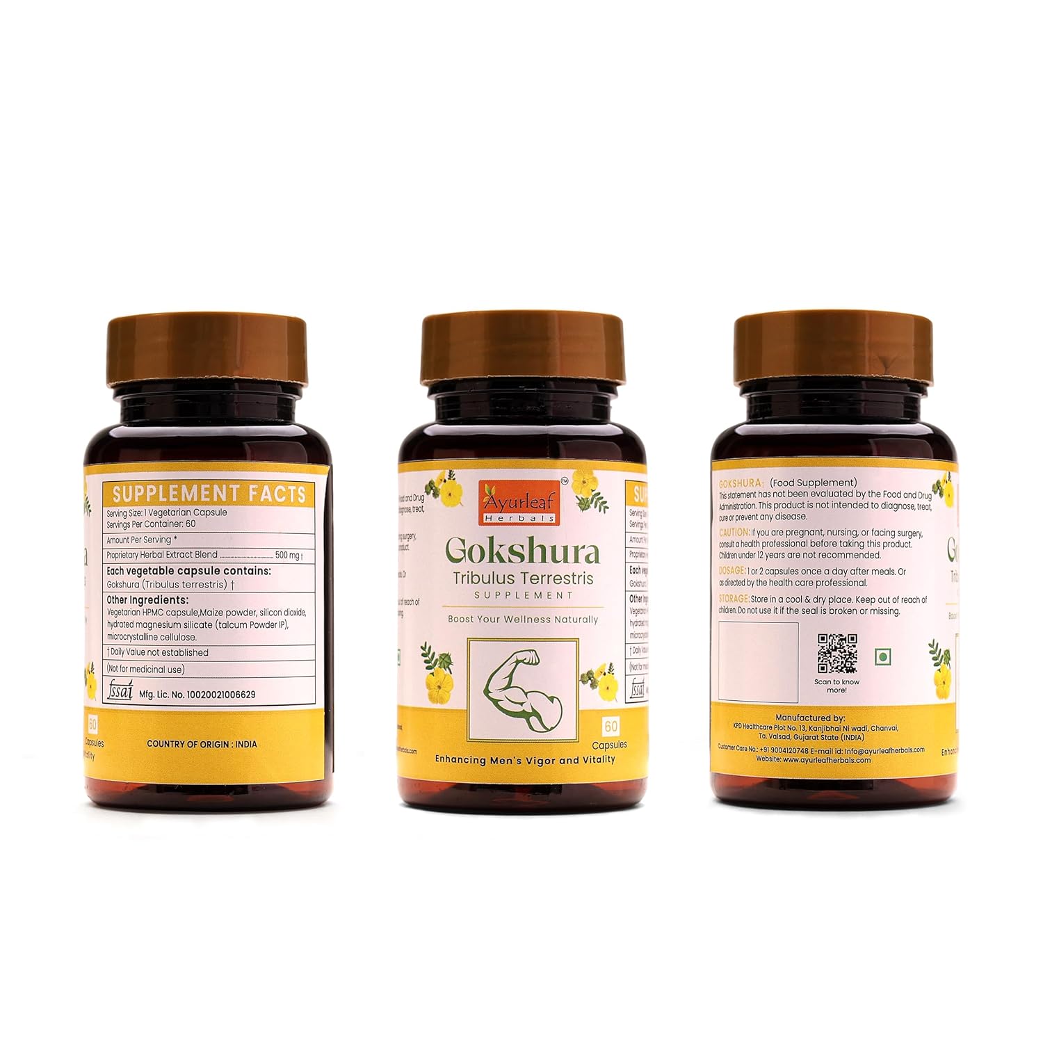 Ayurleaf Herbals Gokshura Tribulus - 500 Mg 60 Caps | Pack of 2
