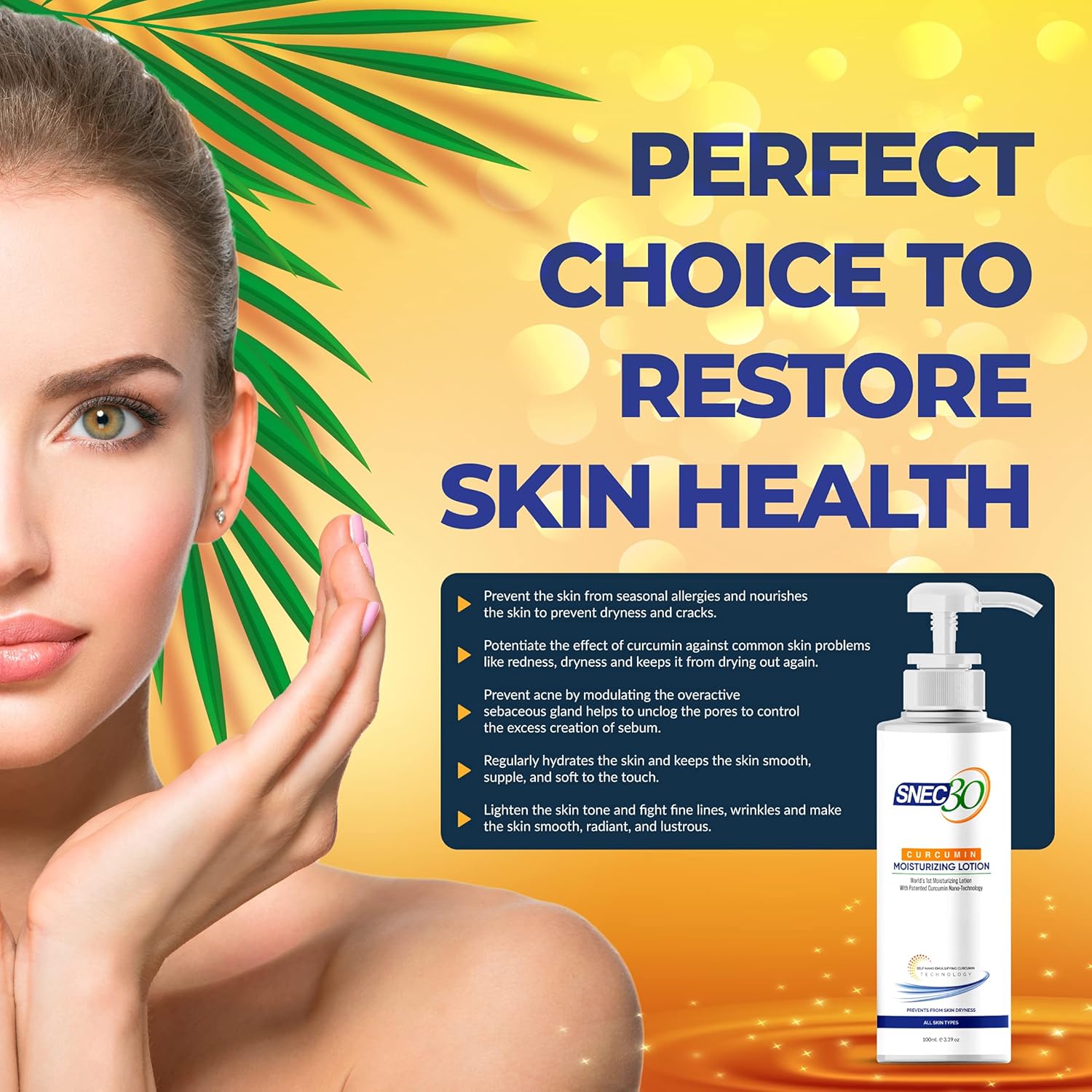 Snec30 Curcumin Non Sticky Moisturizing Lotion 100 Gms | Relieves Skin Rashes | Sun Burn | Infection| Redness and Itchiness