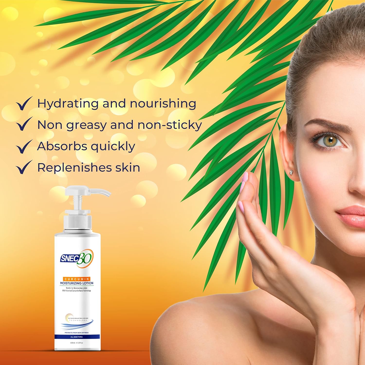 Snec30 Curcumin Non Sticky Moisturizing Lotion 100 Gms | Relieves Skin Rashes | Sun Burn | Infection| Redness and Itchiness