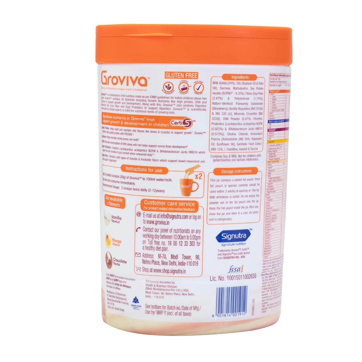 Groviva Milk Protein Powder for Kids 2-6 years Strawberry - 400 gms Jar