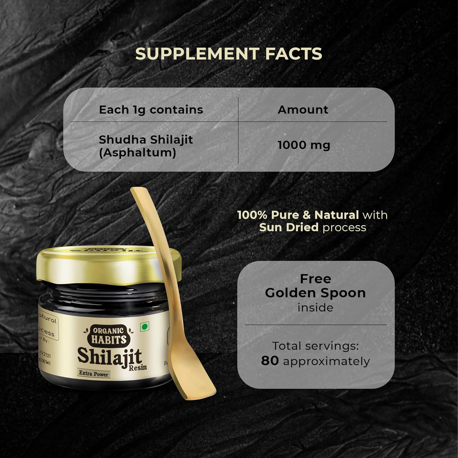Organic Habits 100% Pure Himalayan Shilajit/ Shilajeet Resin Extra Power - 20 Gms