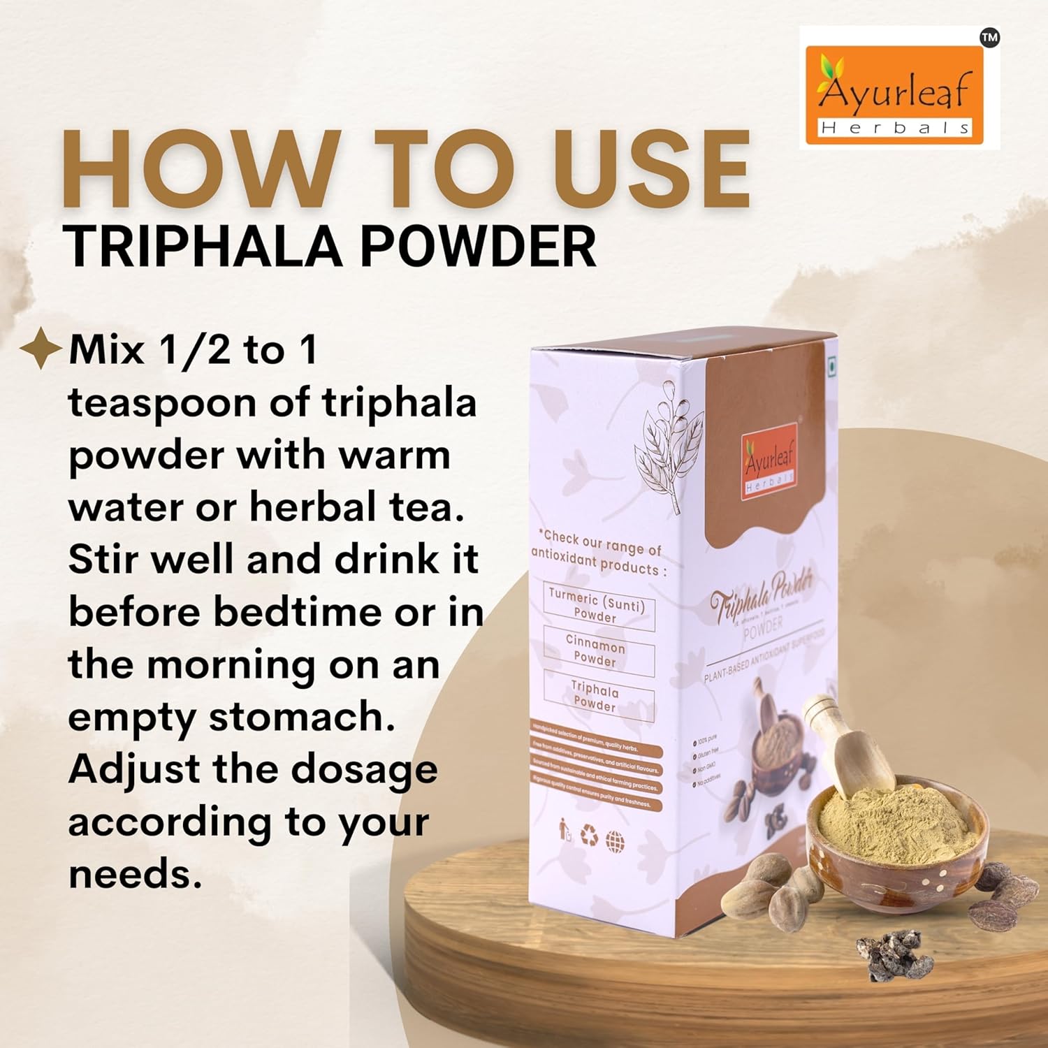 Ayurleaf Herbals Triphala Powder | Supports Healthy Digestion & Improves Bowel Wellness - 200 Gms