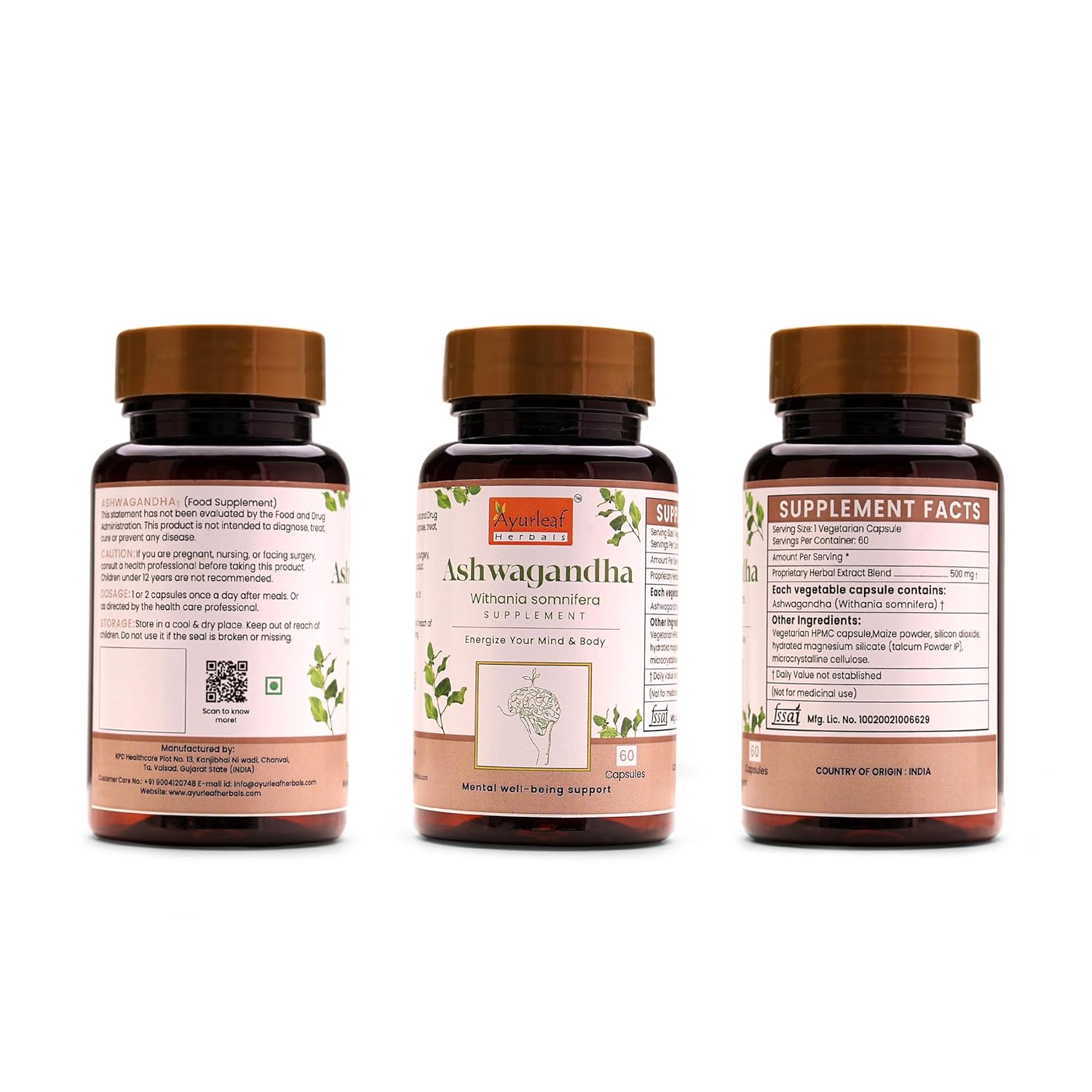 Ayurleaf Herbals Ashwagandha Capsules With Goodness of Natural Extracts of Ashwagandha | 60 Caps | Pack of 2